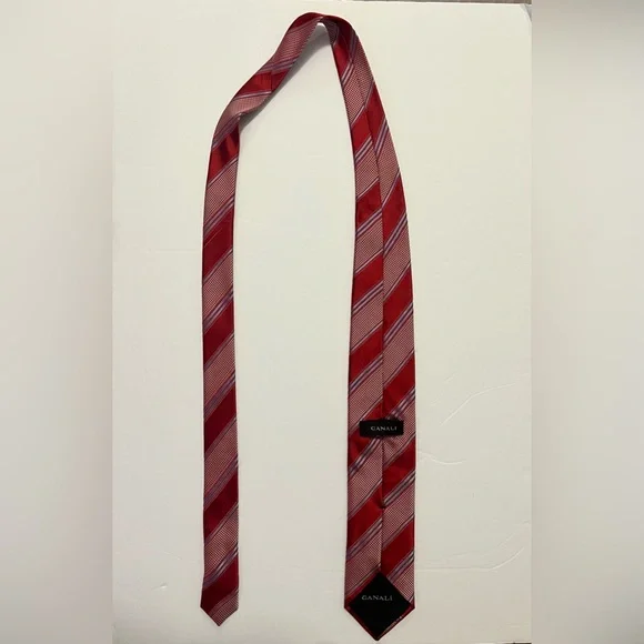 Canali, Red, Striped, 100% Silk, Made in Italy,‎ Men's Tie